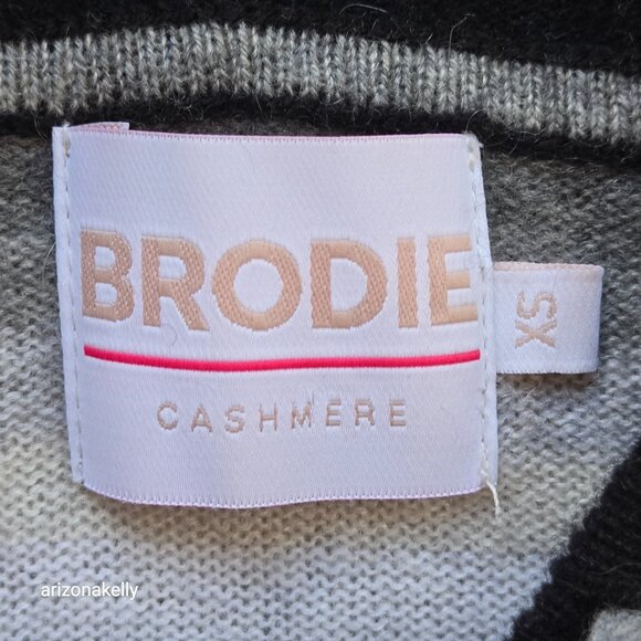 Brodie Cashmere Pullover Hoodie Stripe XS Black White Grey - Picture 2 of 7